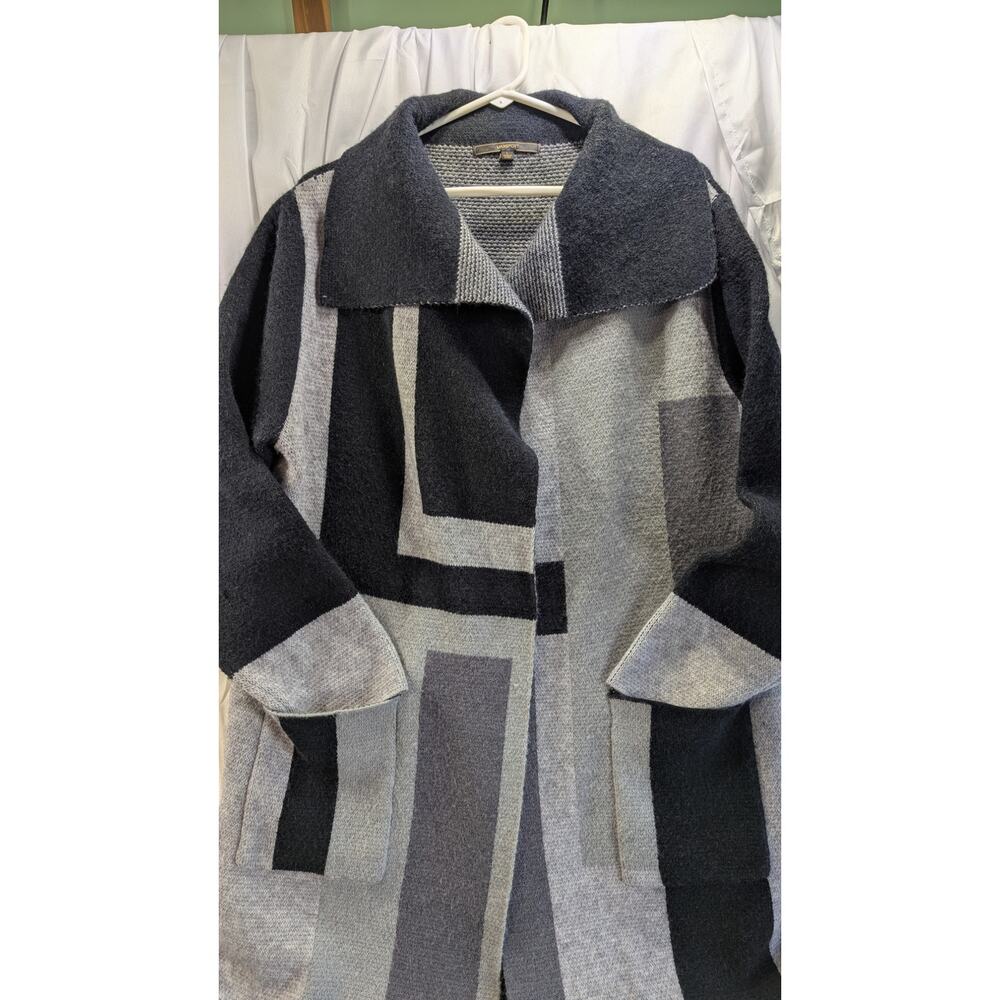 Max Studio Black w/gray Colorblock Geometric Pattern Long Sweater Cardigan  L